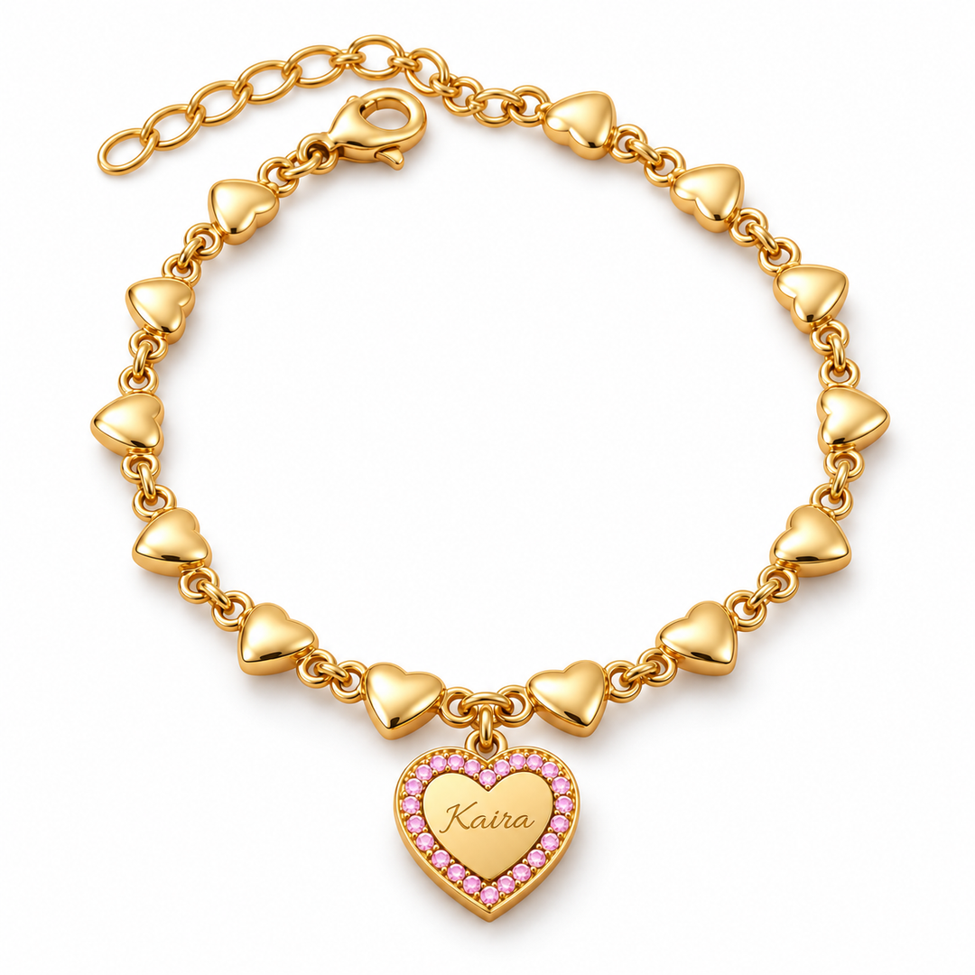 Personalized Name Crystal Heart Charm Bracelet for Little Girls