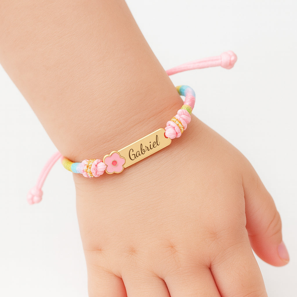 Personalized Rainbow Cord Baby Name Bracelet with Cute Icon