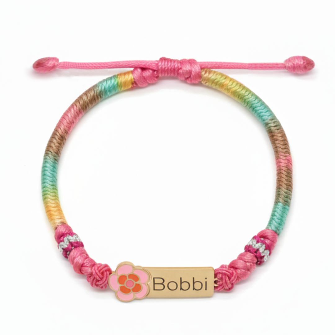 Personalized Rainbow Cord Baby Name Bracelet with Cute Icon