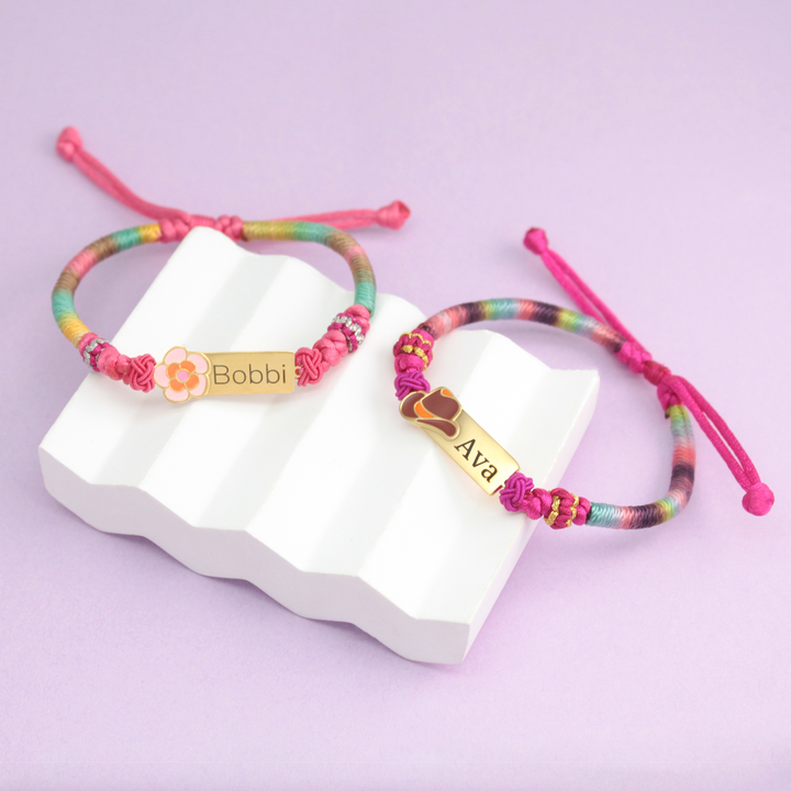 Personalized Rainbow Cord Baby Name Bracelet with Cute Icon