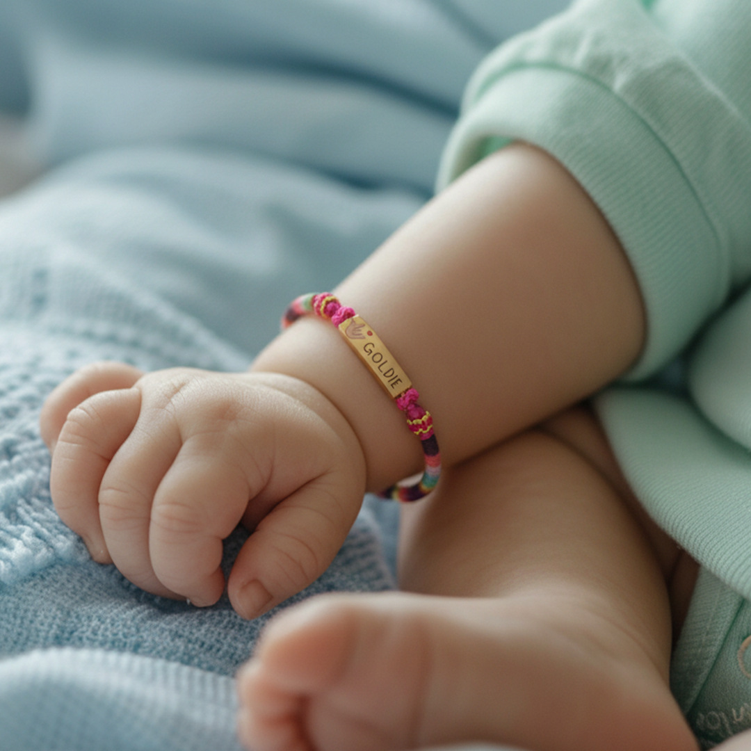 Personalized Rainbow Cord Baby Name Bracelet with Cute Icon