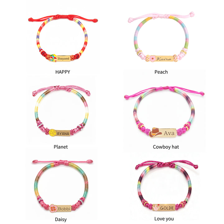 Personalized Rainbow Cord Baby Name Bracelet with Cute Icon