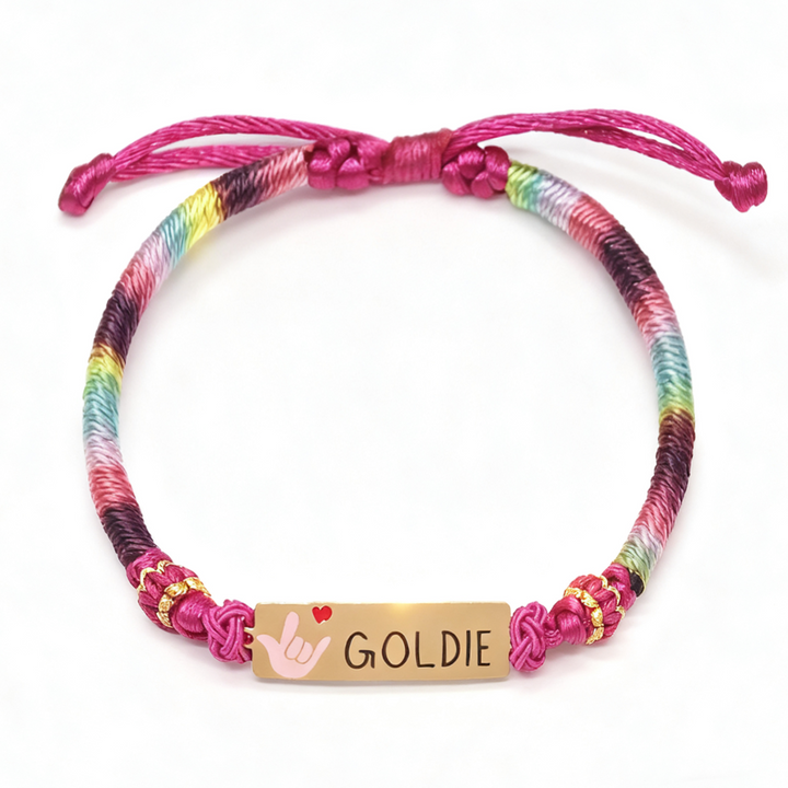 Personalized Rainbow Cord Baby Name Bracelet with Cute Icon