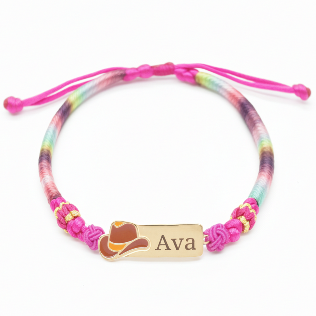 Personalized Rainbow Cord Baby Name Bracelet with Cute Icon
