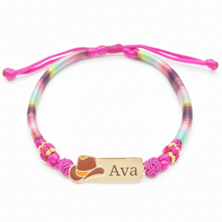 Personalized Rainbow Cord Baby Name Bracelet with Cute Icon