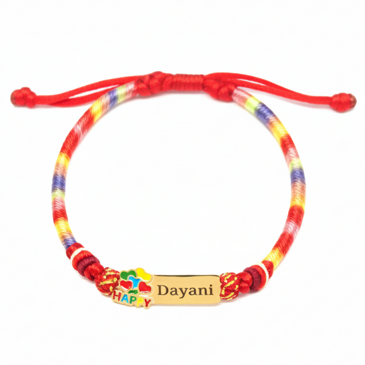 Personalized Rainbow Cord Baby Name Bracelet with Cute Icon