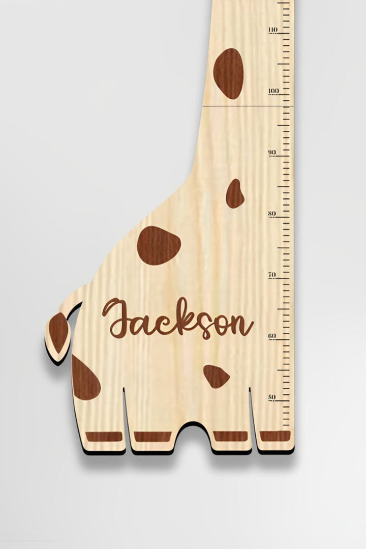 Personalized Wooden Giraffe Growth Chart Height Ruler - Name Custom Details