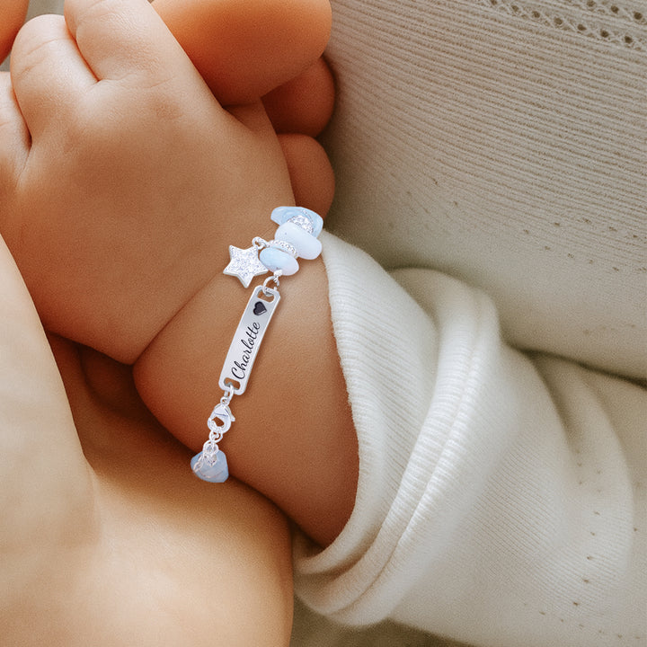 Girls Personalized Blue Crystal Name Bracelet with Star Charm