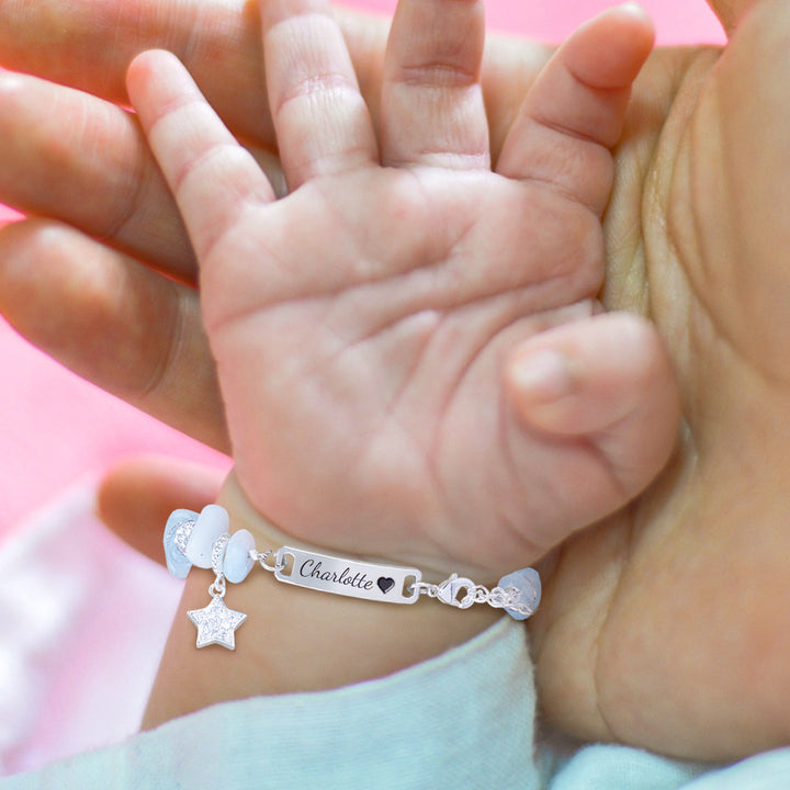 Girls Personalized Blue Crystal Name Bracelet with Star Charm