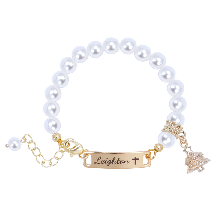 Personalised Kids Pearl Name Bracelet – Christmas Tree Charm, Adjustable