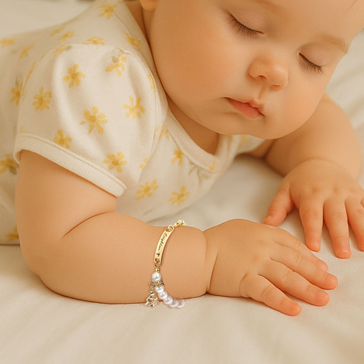 Personalised Kids Pearl Name Bracelet – Christmas Tree Charm, Adjustable