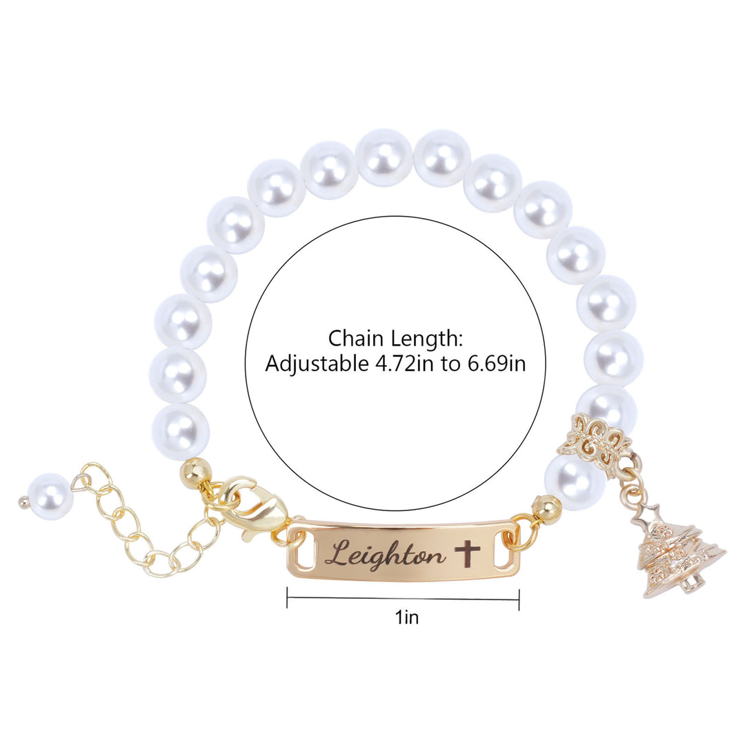 Personalised Kids Pearl Name Bracelet – Christmas Tree Charm, Adjustable