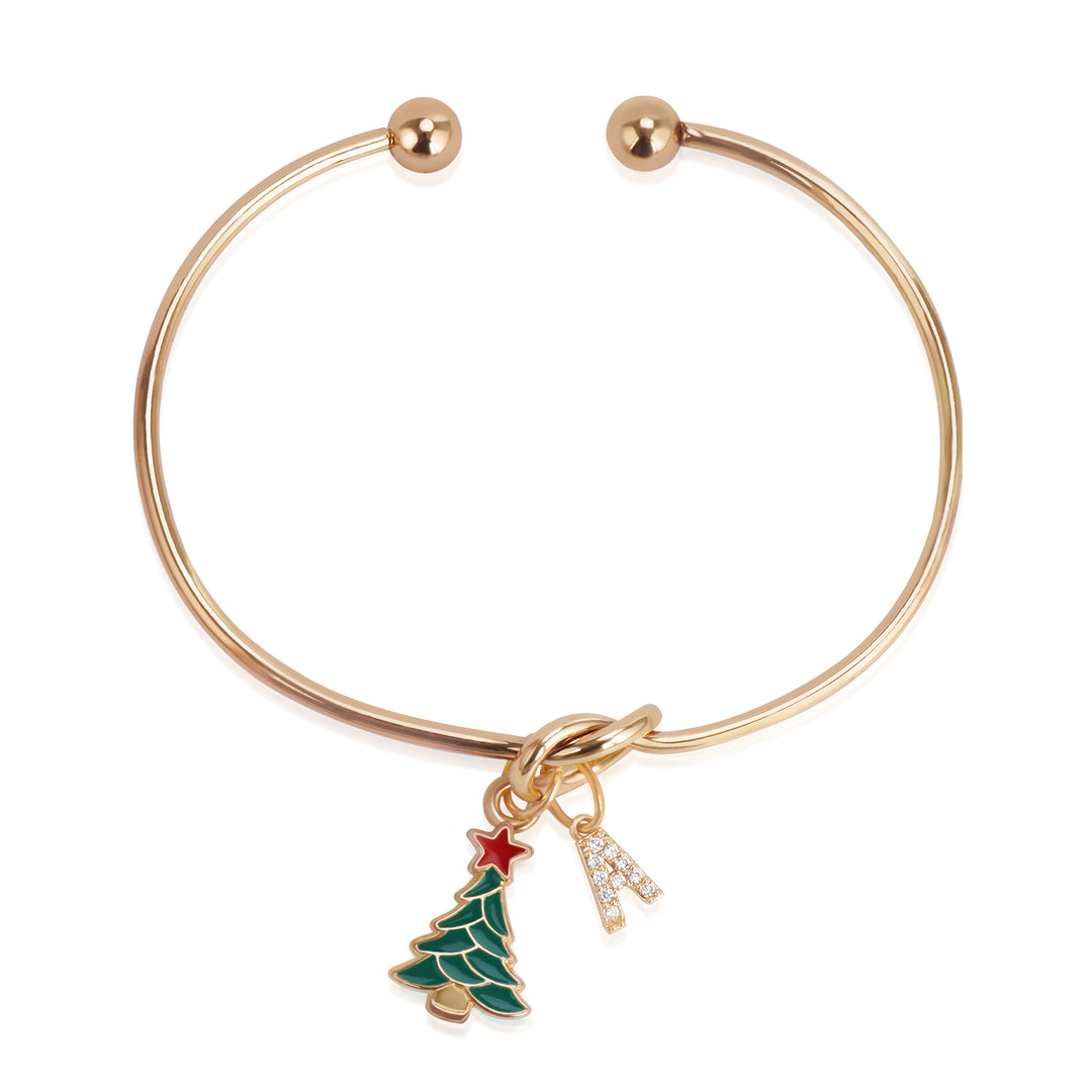 Kids Christmas Tree & Initial Charm Bangle