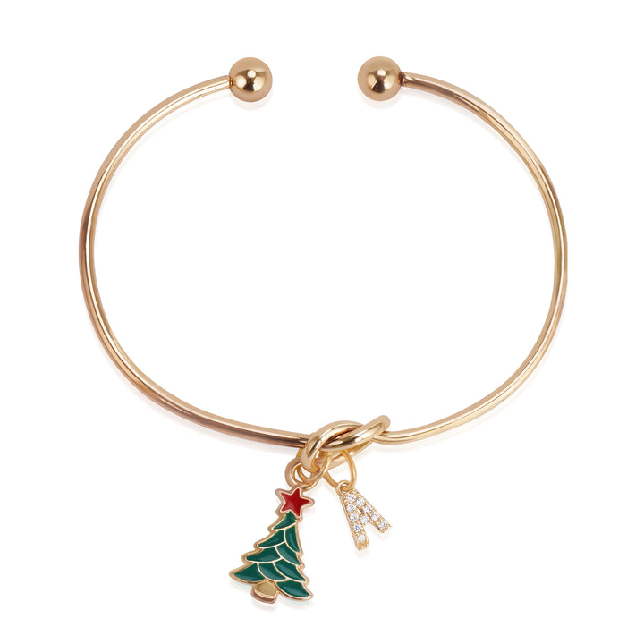Kids Christmas Tree & Initial Charm Bangle