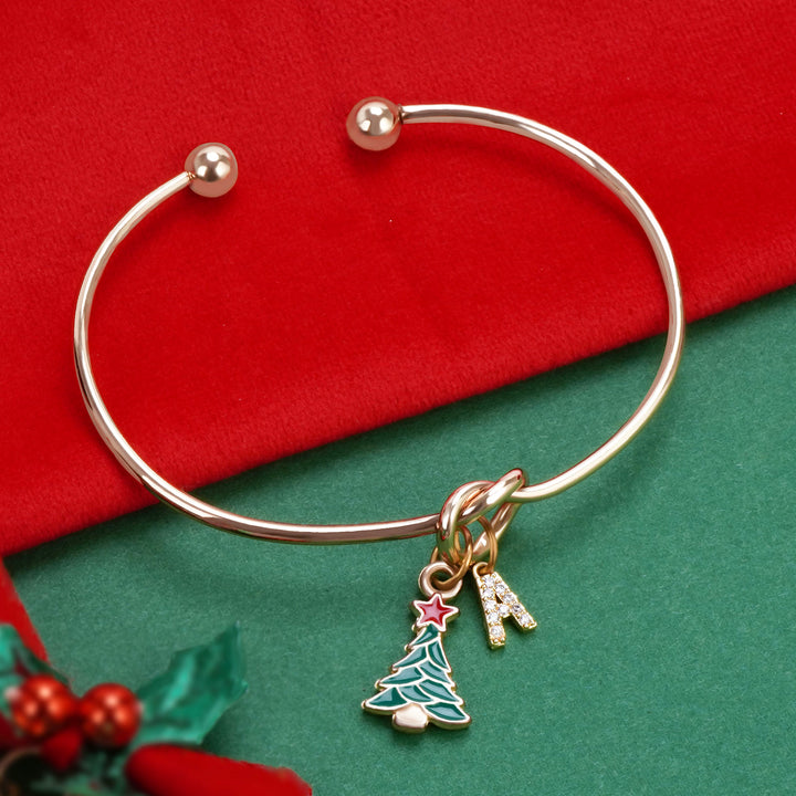 Kids Christmas Tree & Initial Charm Bangle