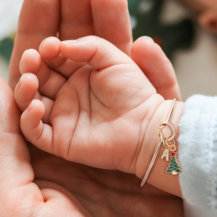 Kids Christmas Tree & Initial Charm Bangle