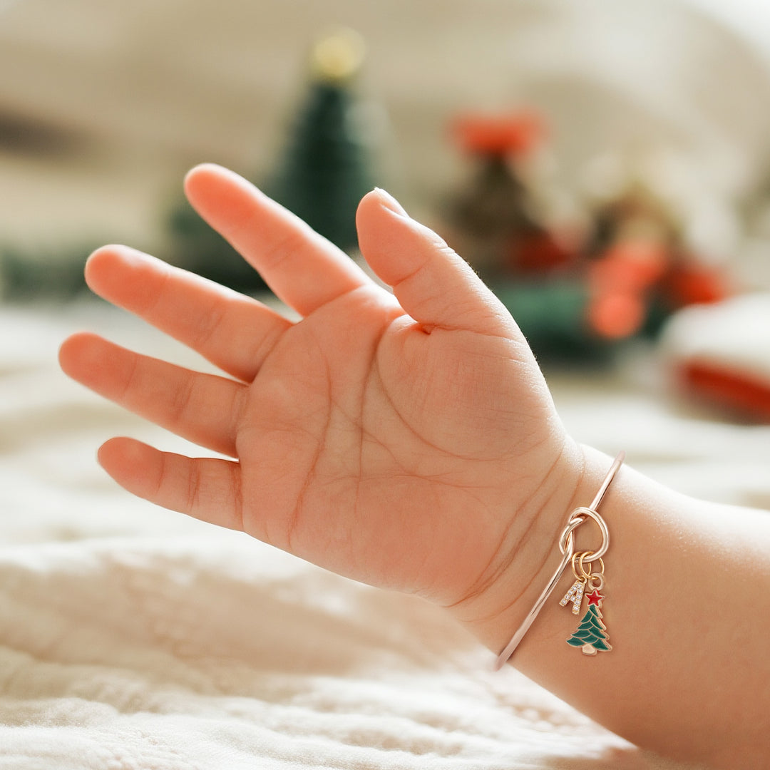 Kids Christmas Tree & Initial Charm Bangle