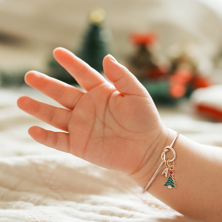 Kids Christmas Tree & Initial Charm Bangle