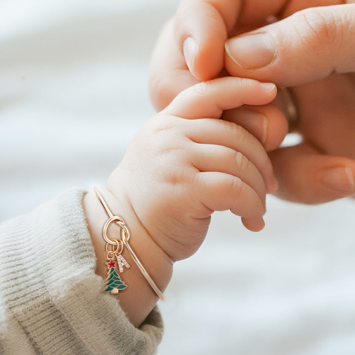 Kids Christmas Tree & Initial Charm Bangle