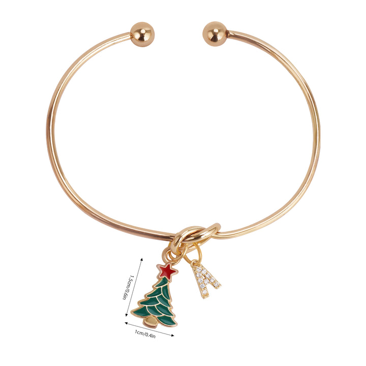 Kids Christmas Tree & Initial Charm Bangle