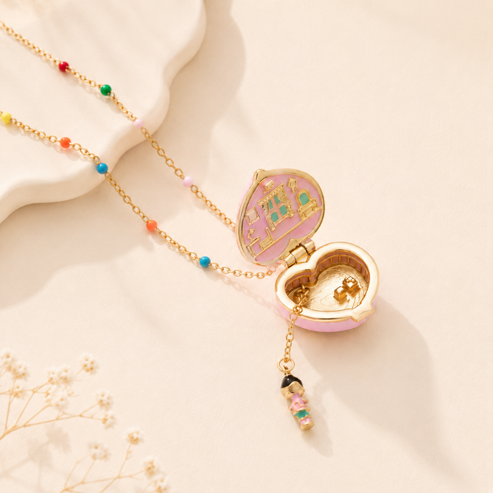 Magical Heart Locket Necklace with Fairy Charms