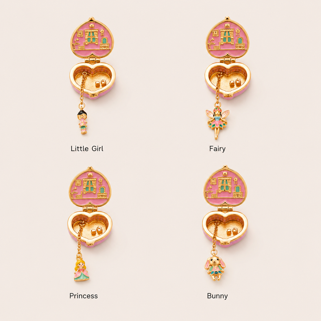 Magical Heart Locket Necklace with Fairy Charms