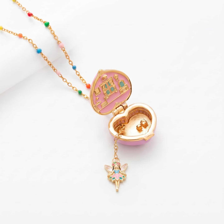 Magical Heart Locket Necklace with Fairy Charms
