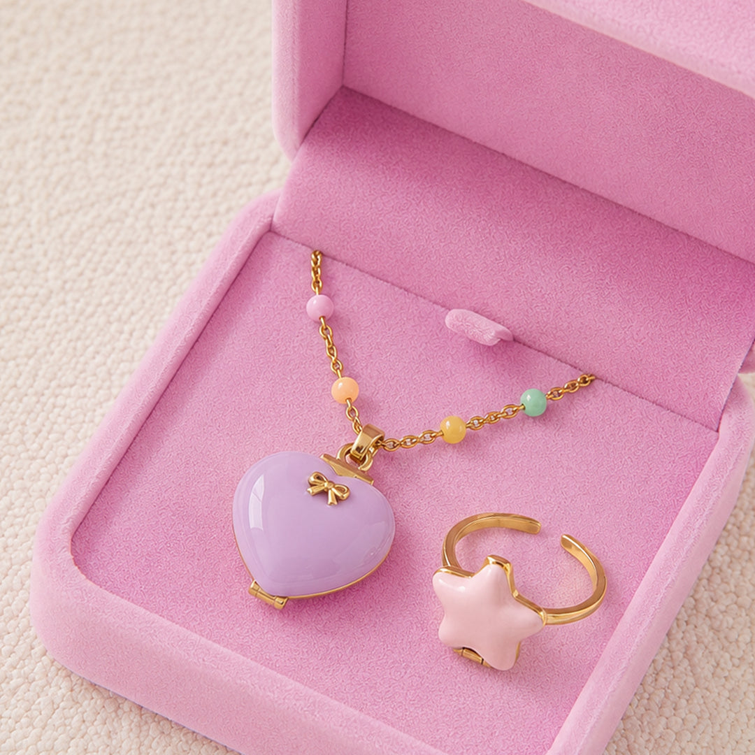 Magical Heart Locket Necklace with Fairy Charms