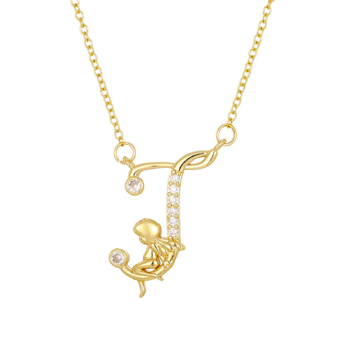Personalized CZ Angel Initial Necklace for Girls