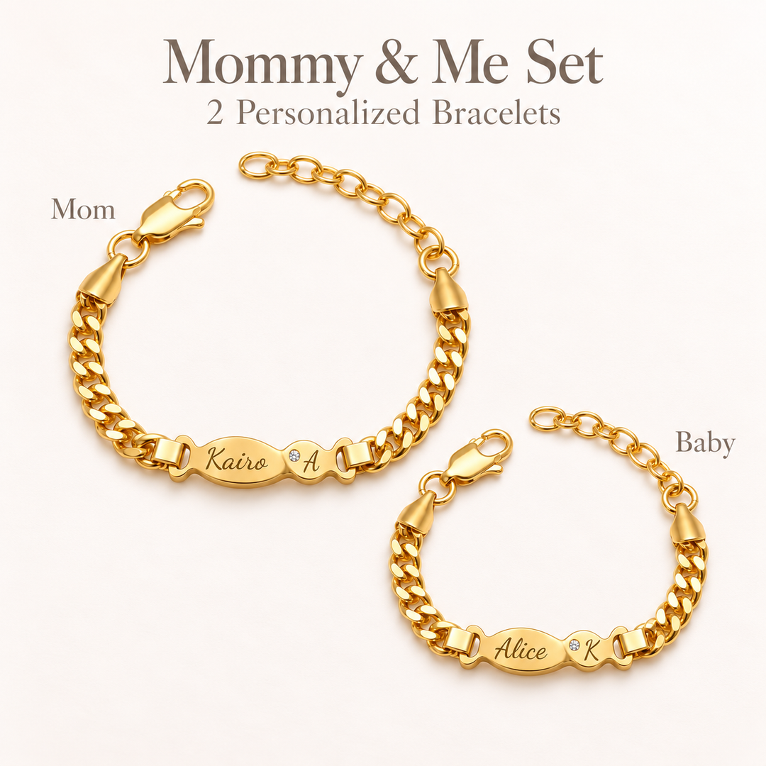 Personalized Mommy and Me Double Fish Name & Initial Bracelet