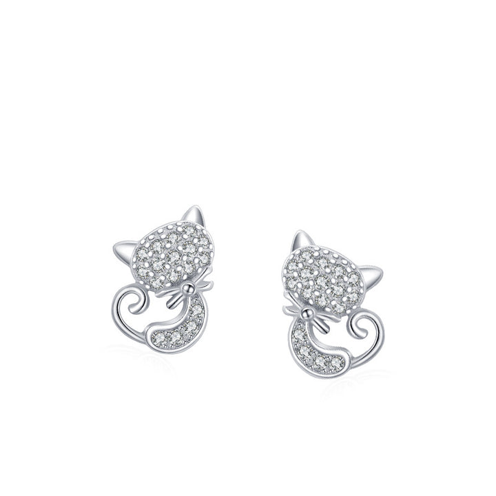 CZ Shiny Cat Girls Stud Earrings