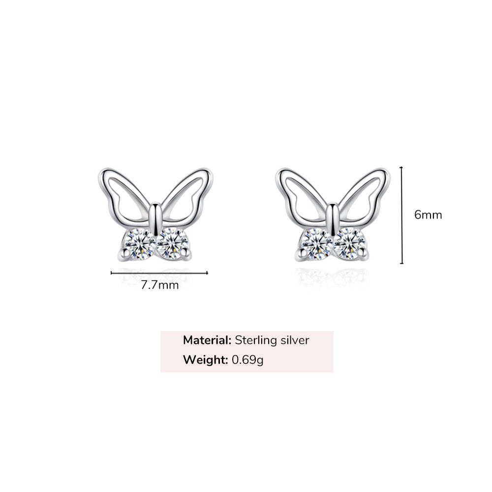 Sterling Silver Butterfly CZ Kids Stud Earrings