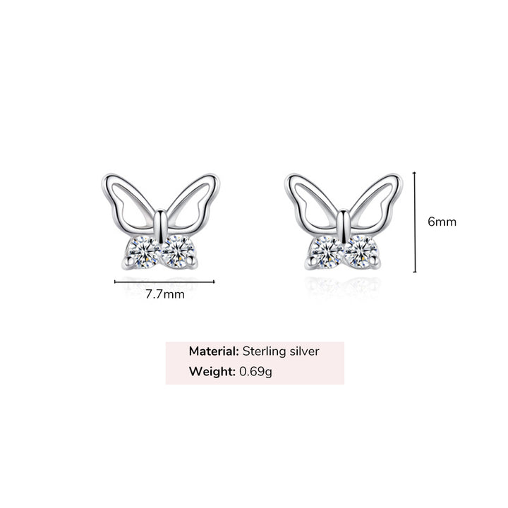 Sterling Silver Butterfly CZ Kids Stud Earrings