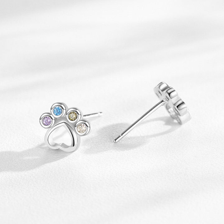 Rainbow Gem Puppy Paw Girls Earrings
