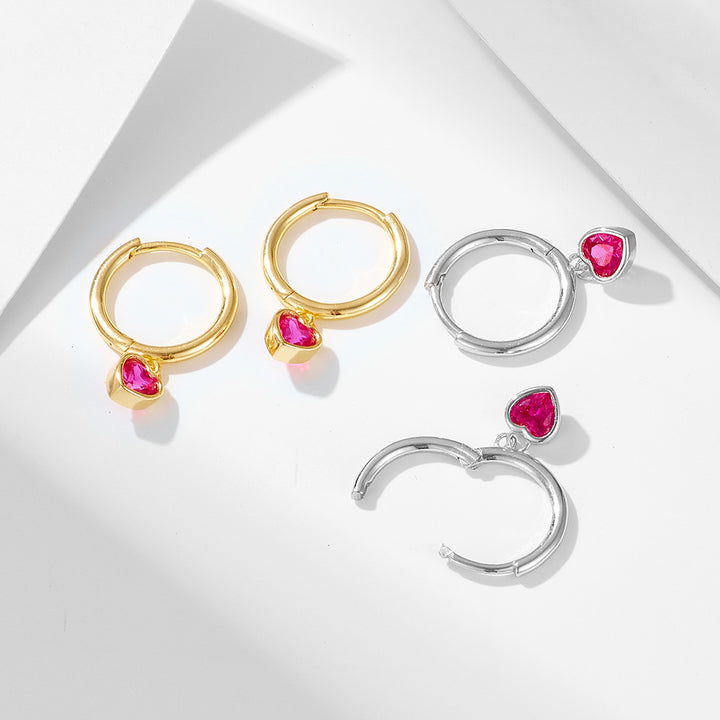 Fuchsia Heart CZ Girls Huggie Earrings