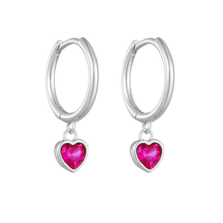 Fuchsia Heart CZ Girls Huggie Earrings