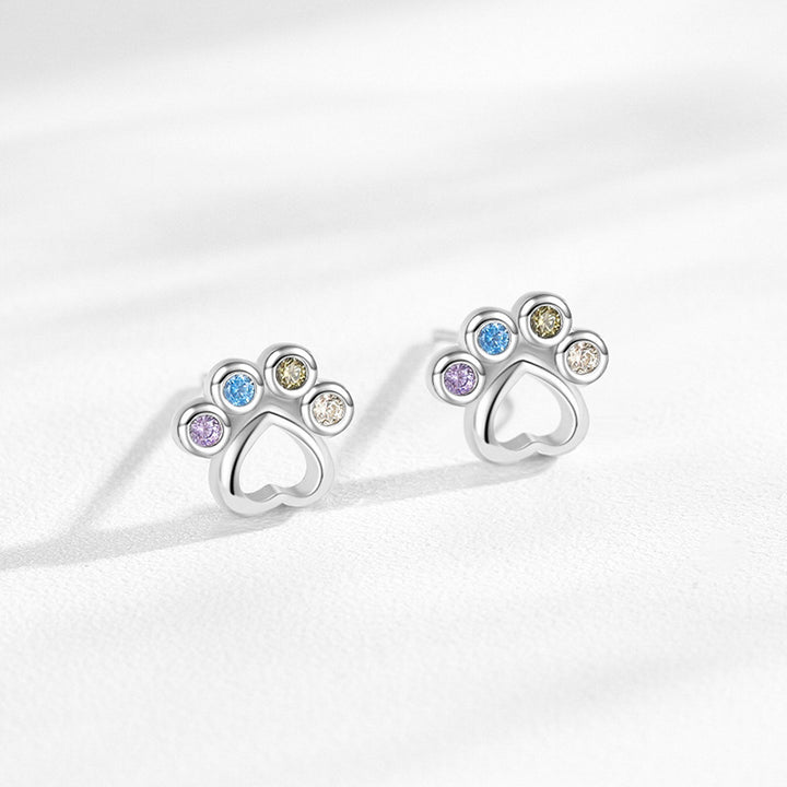 Rainbow Gem Puppy Paw Girls Earrings