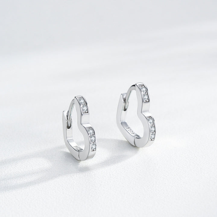 Sterling Silver CZ Heart Huggie Earrings for Girls