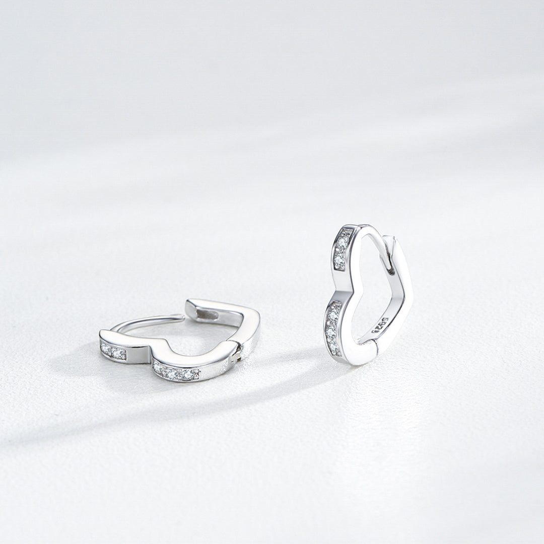 Sterling Silver CZ Heart Huggie Earrings for Girls