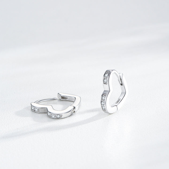 Sterling Silver CZ Heart Huggie Earrings for Girls