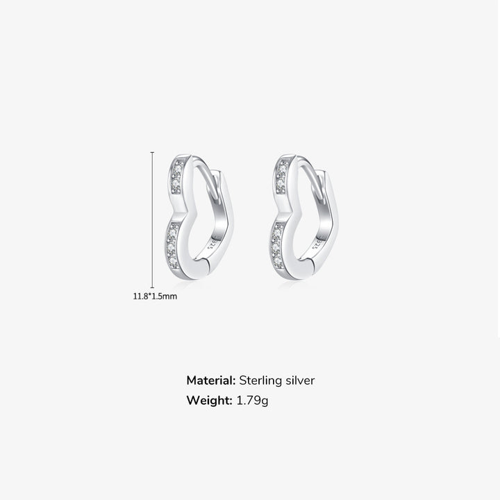Sterling Silver CZ Heart Huggie Earrings for Girls
