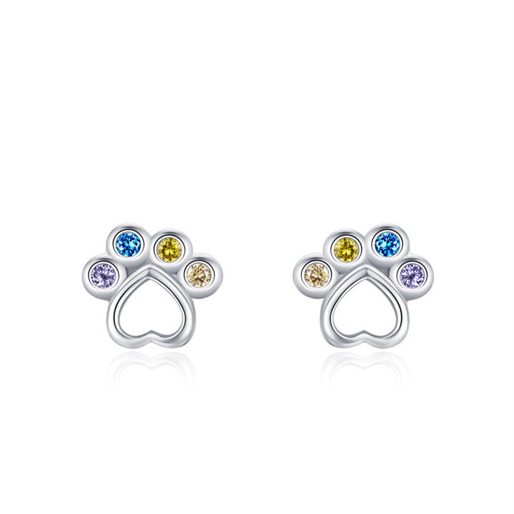 Rainbow Gem Puppy Paw Girls Earrings