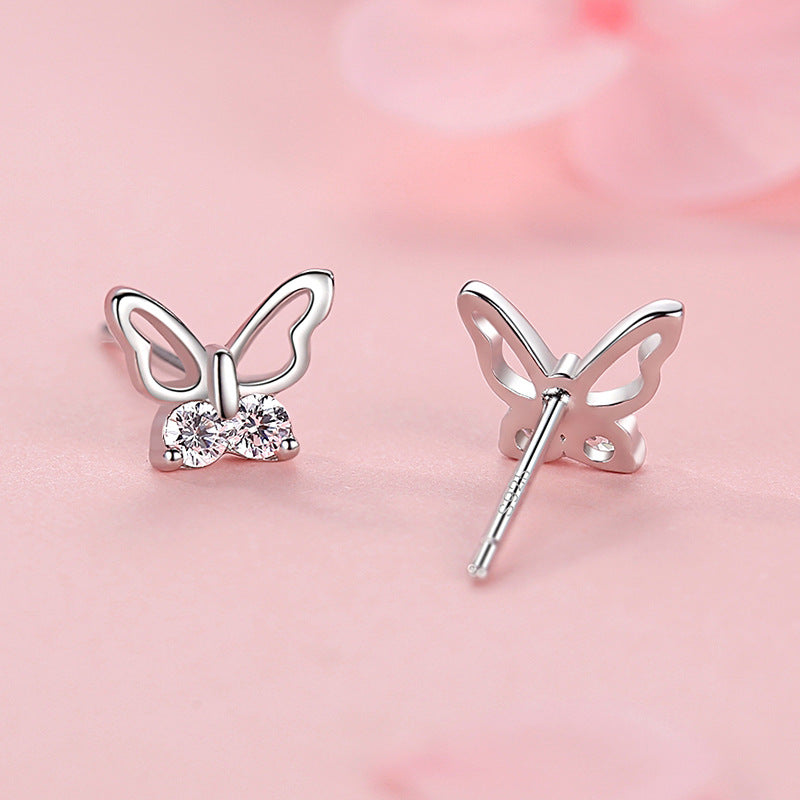 Sterling Silver Butterfly CZ Kids Stud Earrings