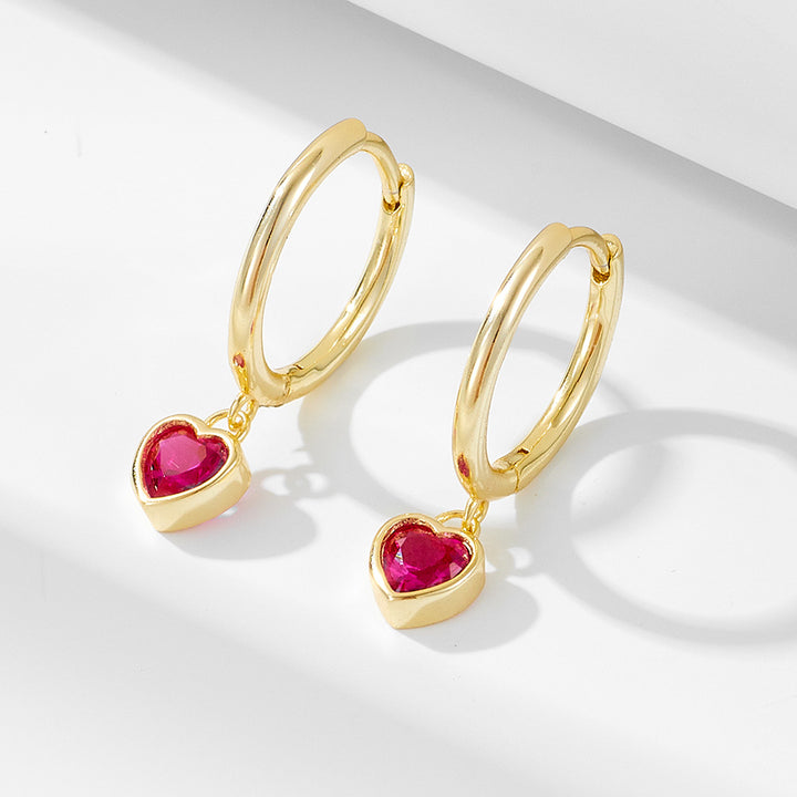 Fuchsia Heart CZ Girls Huggie Earrings