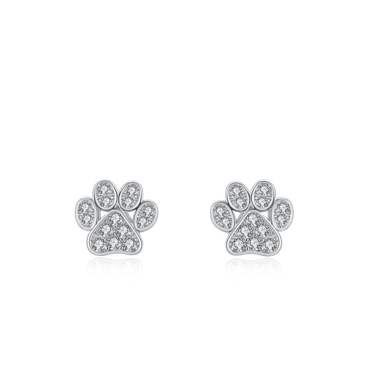 Sparkling Paw Print CZ Kids Stud Earrings
