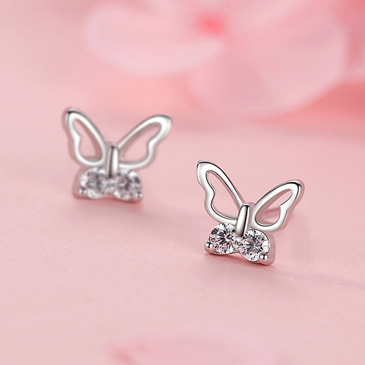 Sterling Silver Butterfly CZ Kids Stud Earrings