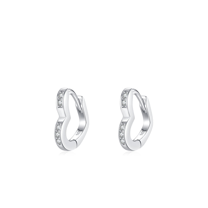 Sterling Silver CZ Heart Huggie Earrings for Girls
