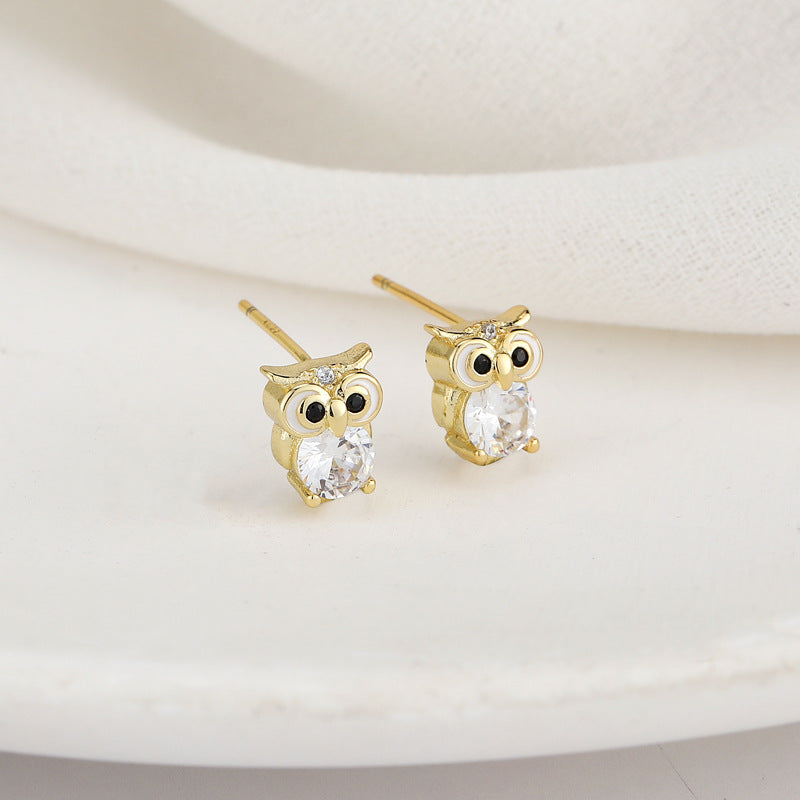Cute Owl CZ Girls Stud Earrings