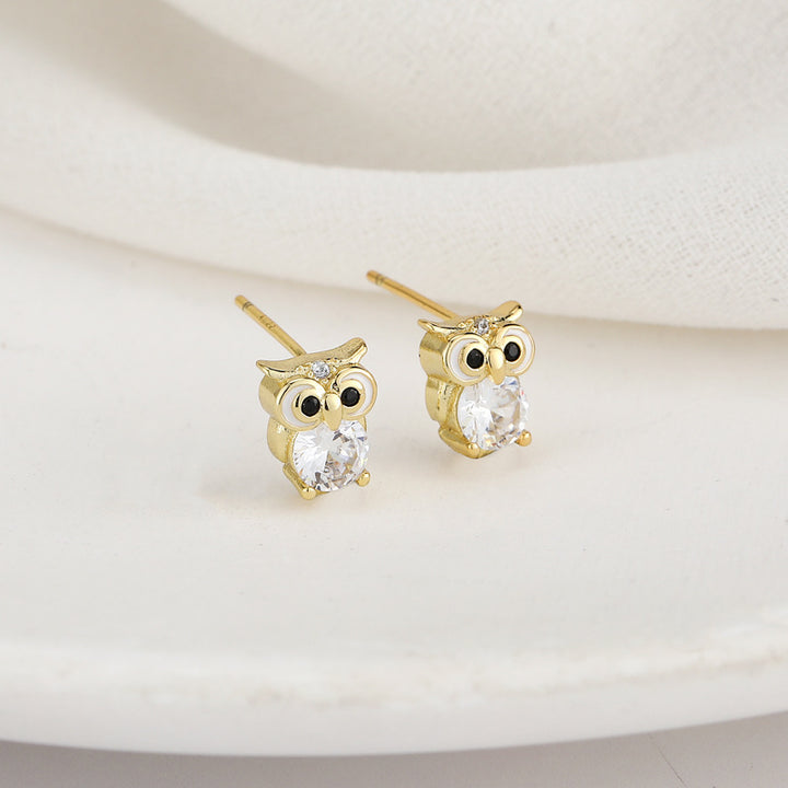 Cute Owl CZ Girls Stud Earrings