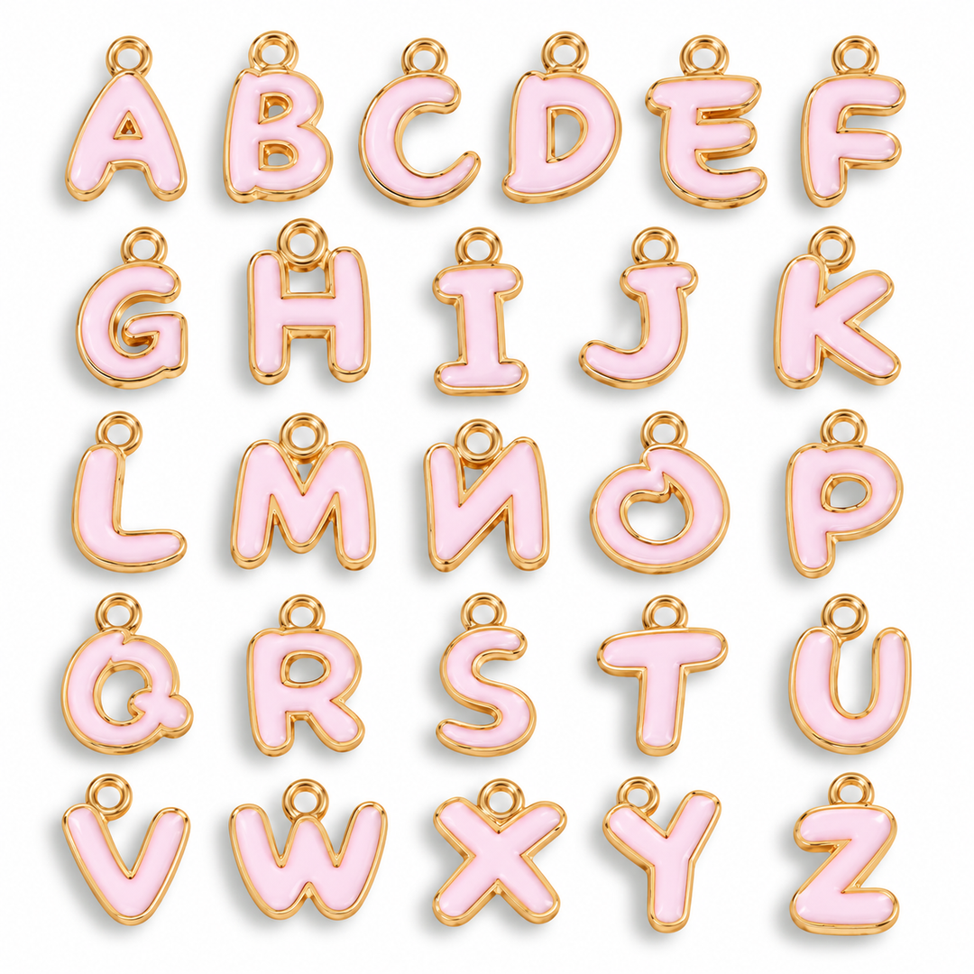 Personalized Pearl Name Necklace with Pink Letter Charms for Girls
